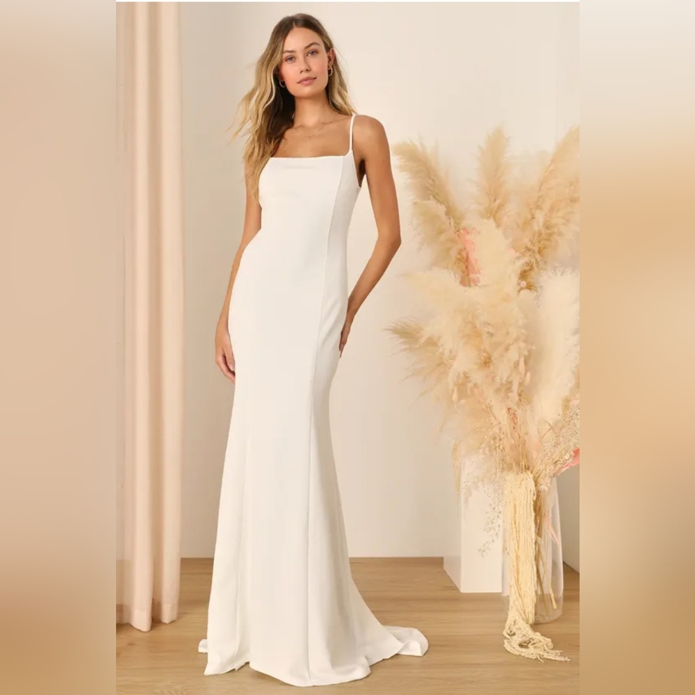 #202 Blessed Romance White Sleeveless Button Back Mermaid Maxi Dress